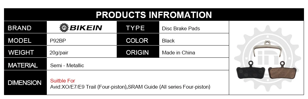 BIKEIN-1 пара MTB велосипеда гидравлический полимерный диск Тормозные колодки для SRAM Guide RSC/RS/R Avid XO E7 E9 Trail 4 pistions велосипед Запчасти