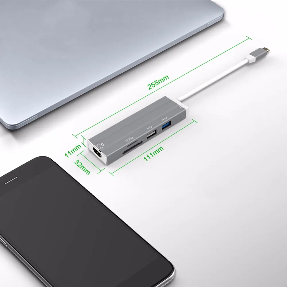 USB C концентратор 6-в-1 4K HDMI C PD зарядки Порты и разъёмы USB3.0 USB2.0 SD/устройство для считывания с tf-карт Тип C адаптер для MacBook Pro huawei P20 Pro