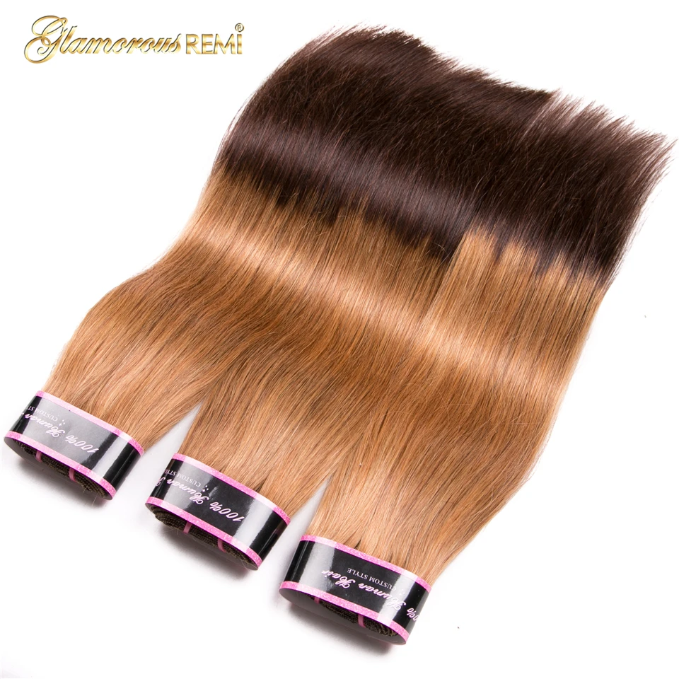 Glamorousremi бразильские прямые волосы с эффектом деграде (переход от золотисто-каштанового цвета T27/4 человеческие волосы 3 Связки с закрытием