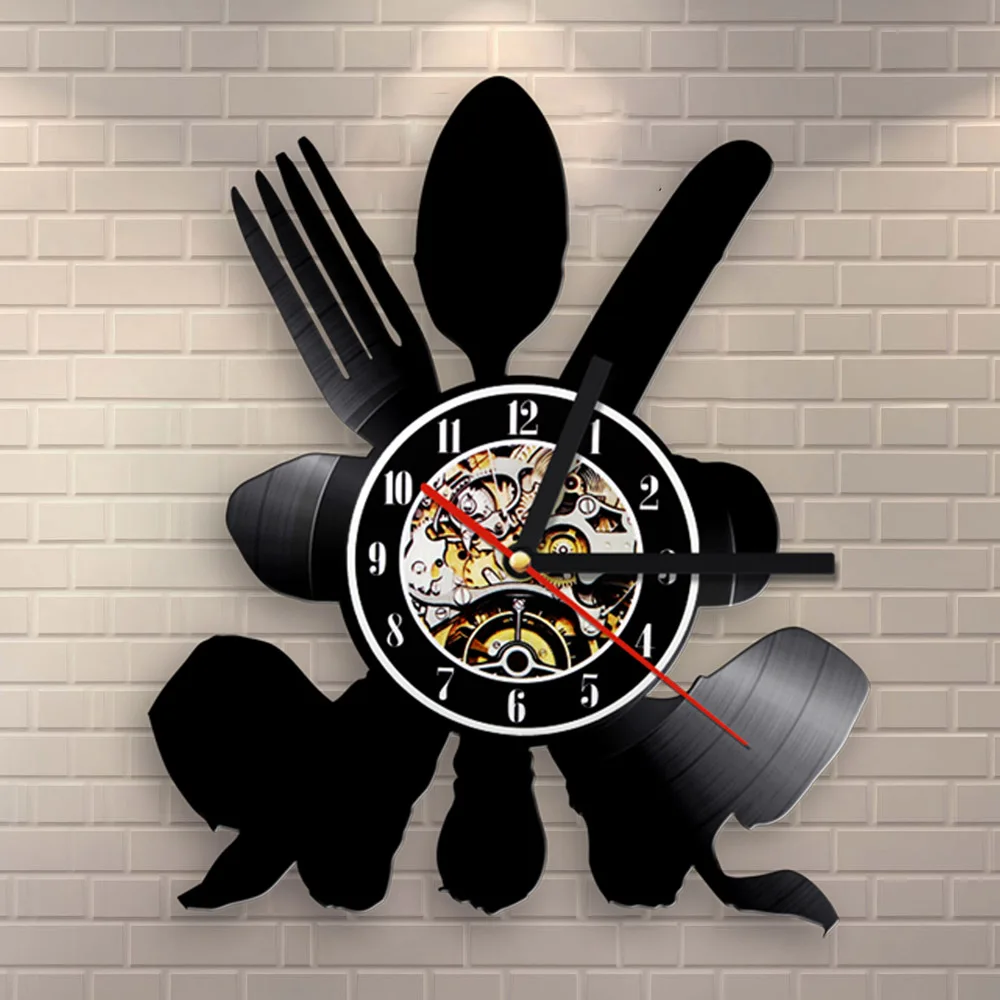 1Piece Cutlery Kitchen Utensil Vinyl Wall Clock Modern Design Spoon