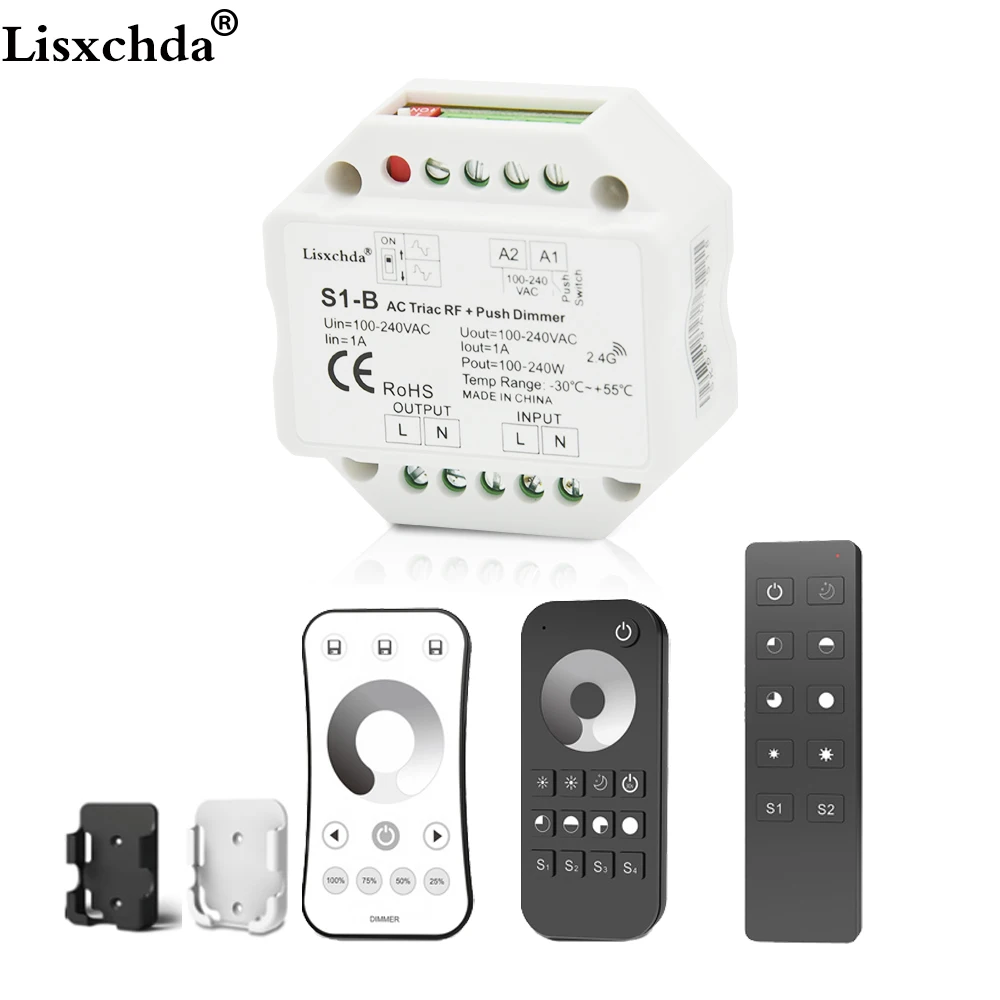

Triac Dimmer LED 220V 230V 110V AC Wireless RF Dimmable Push Switch with 2.4G Remote Dimmer 220V Controller for LED Bulbs Lamps