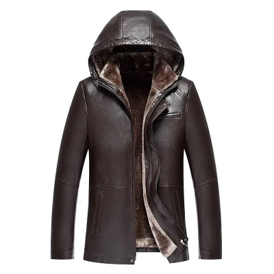 Коричневый Leather Jacket Men Clothes Winter Sheepskin Coats Motorcycle Biker Coat Faux Leather Jackets Chaqueta Cuero Hombre T1070 - Цвет: Коричневый