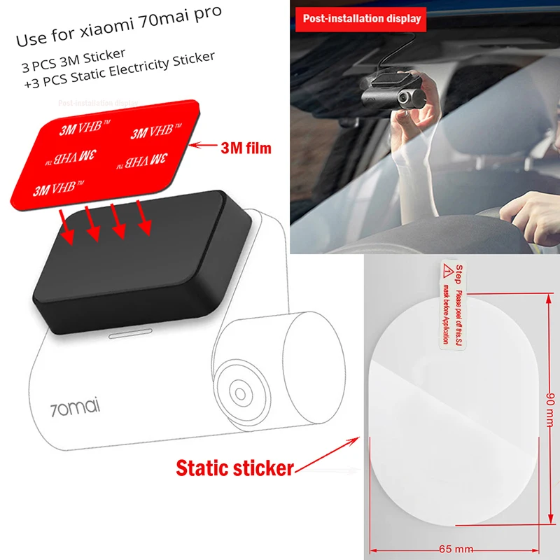 

Tools pack for 70mai Pro 3M holder Electrostatic Sticker for Dash Cam Heat Resistant Adhesive ,Suitable for 70mai Pro Car DVR