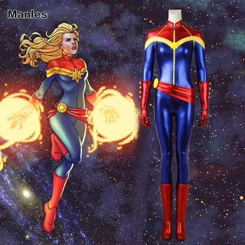 

Captain Marvel Cosplay Ms. Marvel Carol Danvers Costume Blue Jumpsuit Comics Heroine Suit Halloween Clothes Bodysuit Boots Adult