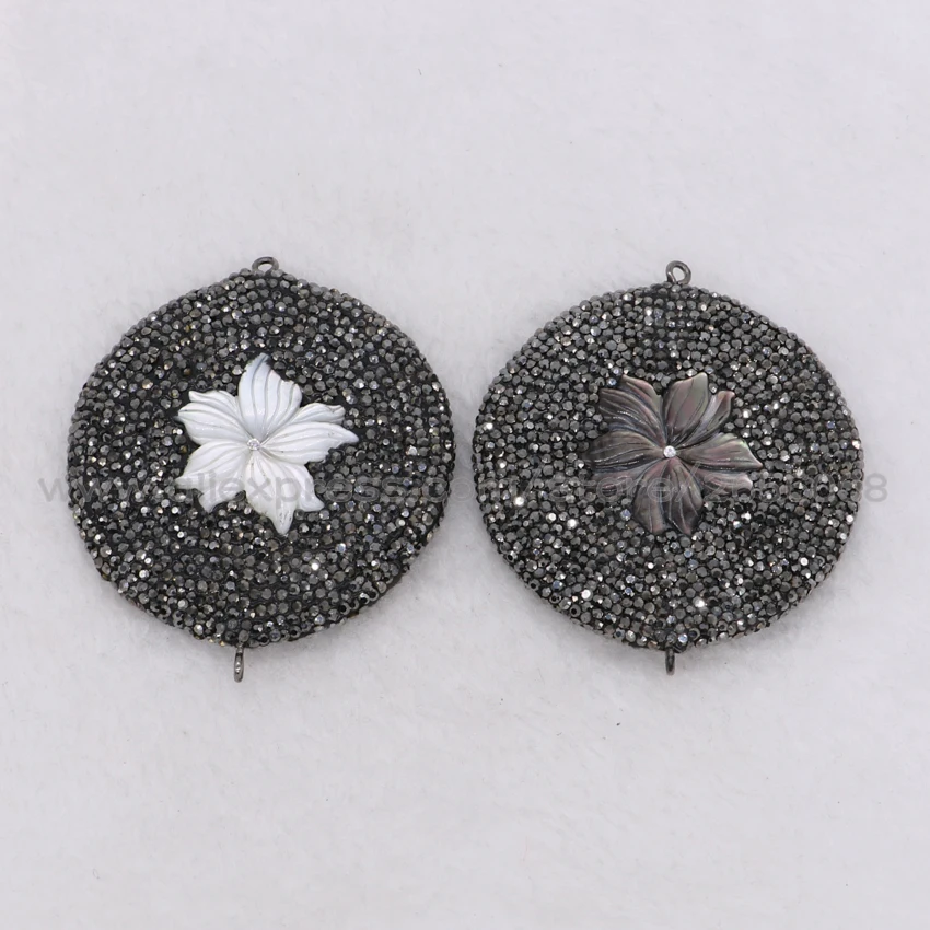 Круглый Кулон проложить форма цветка камень& cz бисера Разъем 4 шт. Шарм высокого качества ожерелье подвеска Ювелирные изделия Поиск 1513