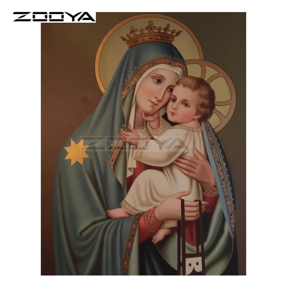 

ZOOYA 5D DIY Diamond Embroidery Religious Virgin Mary &Son Diamond Painting Cross Stitch Round Drill Mosaic Decoration CJ1095