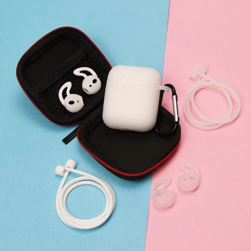 7 шт. в 1 наборы из силикона защитные аксессуары наборы для Airpods 1 2 Чехол крюк НАМОТКИ КОРОБКА крышка набор наушников держатель кольцо ремень