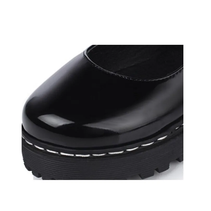 Женские туфли лодочки на танкетке с круглым носком и пряжкой|lolita shoes|platform shoeswomens