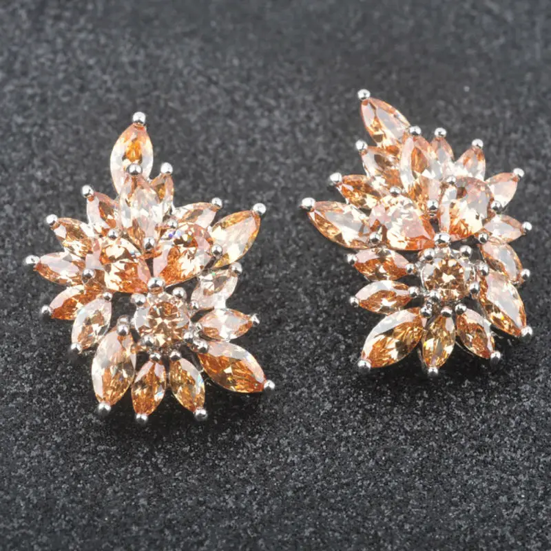 

Noble Design Brown Stone Cubic Zirconia Silver Jewelry For Women Fashion Stud Earrings Free Shipping PE060