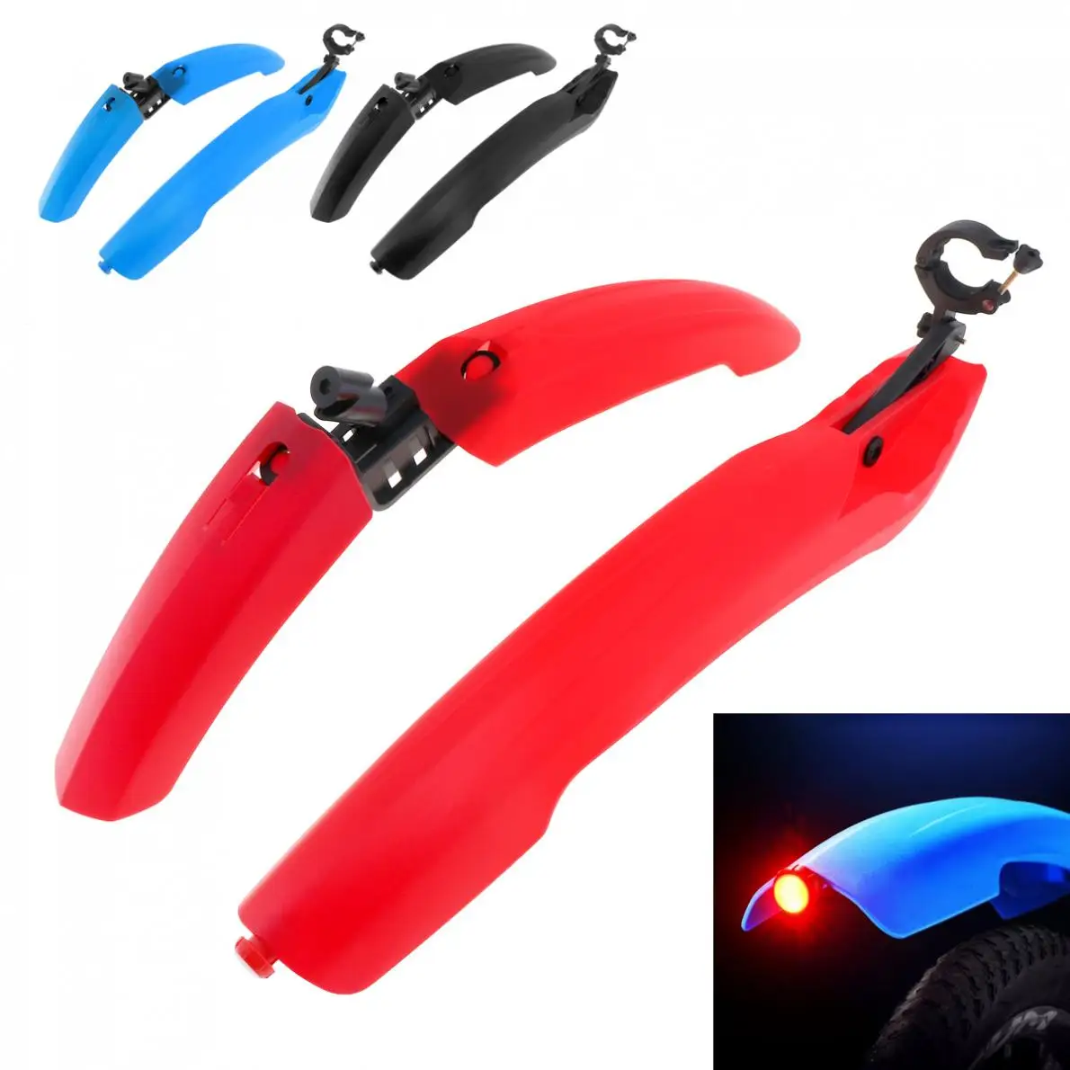 

Quick Release LED Tail Light MTB Bicycle Bike Mudguard Cycling Mountain Mud Guards Set