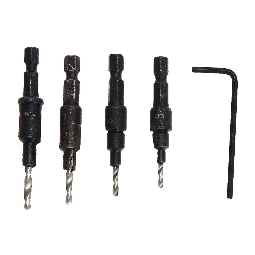 

4PCS 1/4 Hex Quick Change Shank 6# 8# 10# 12# COUNTERSINK TAPERED DRILLS BITS CONE REAMING DRILL BIT SET WOOD WOODWORKING TOOL