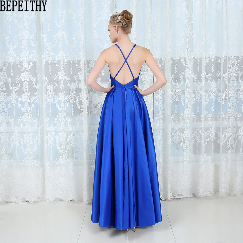 BEPEITHY vestido de festa новые сексуальные платья с глубоким v-образным вырезом для выпускного вечера простое синее платье Длинные вечерние платья