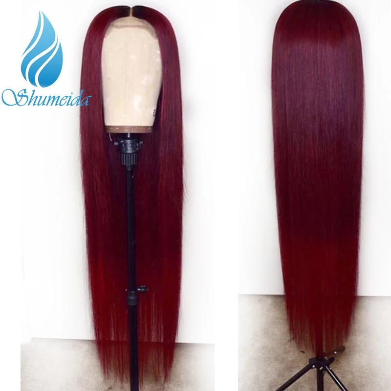 

SHUMEIDA 13x3 Lace Front Human Hair Wigs 99J Straight Lace Front Wig For Black Women Brazilian Remy Hair Glueless Wig Baby Hair