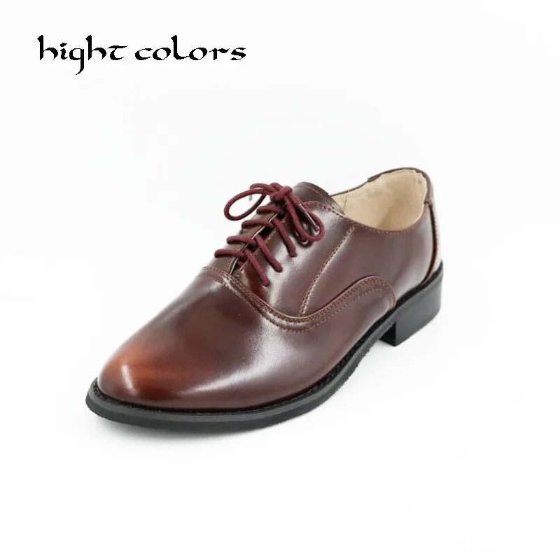 New Genuine Leather Oxford Shoes For Women British Style Pointed Toe