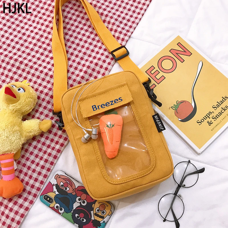 

Women's Canvas Shoulderbags crossbody Large Capity High Quality Cute transparent small phone bag Lady Messenger Bag For Girls