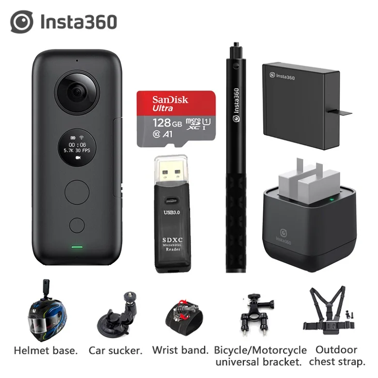 Insta360 ONE X 5,7 K VR 360 экшн-камера для iPhone и Android Insta 360 зарядное устройство для батареи время пули невидимая селфи-палка - Цвет: Bundle 8