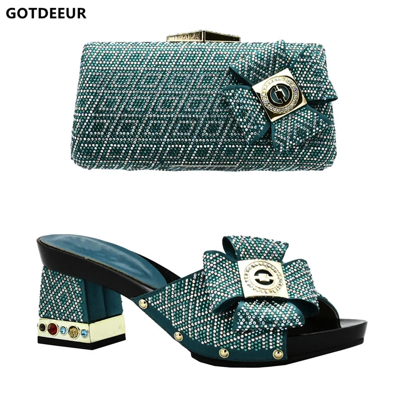 

Latest Design African Shoes and Bags To Match Set Decorated with Rhinestone Italian Women Wedding Shoes and Bag Sets for Party