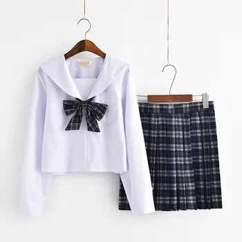 

2018 Japanese JK School Uniforms Cosplay Girl Preppy Plaid High Waist Skirt Sets Preppy Chic Style Lolita Sweet Color For Girls