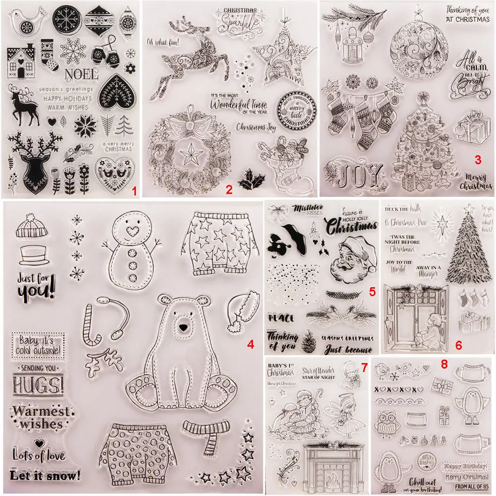 

Christmas Deer Transparent Silicone Clear Stamps DIY Scrapbook Embossing Card Art Snowman Present Santa Claus Tree Angel Bear