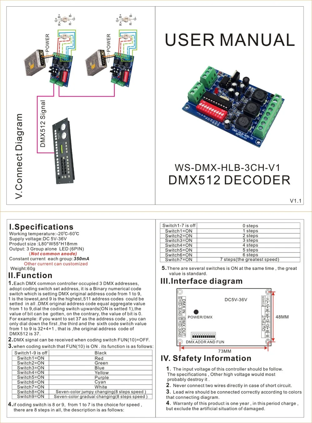 (1 шт./лот) DC5-36V 3CH 350ma постоянного тока высокой мощности DMX512 декодер RGB контроллер