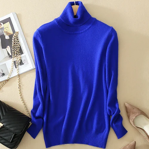 Кашемировый Женский пуловер свитер водолазка вязаный длинный рукав Весна размера плюс водолазка женские свитера и пуловеры - Цвет: Royal blue