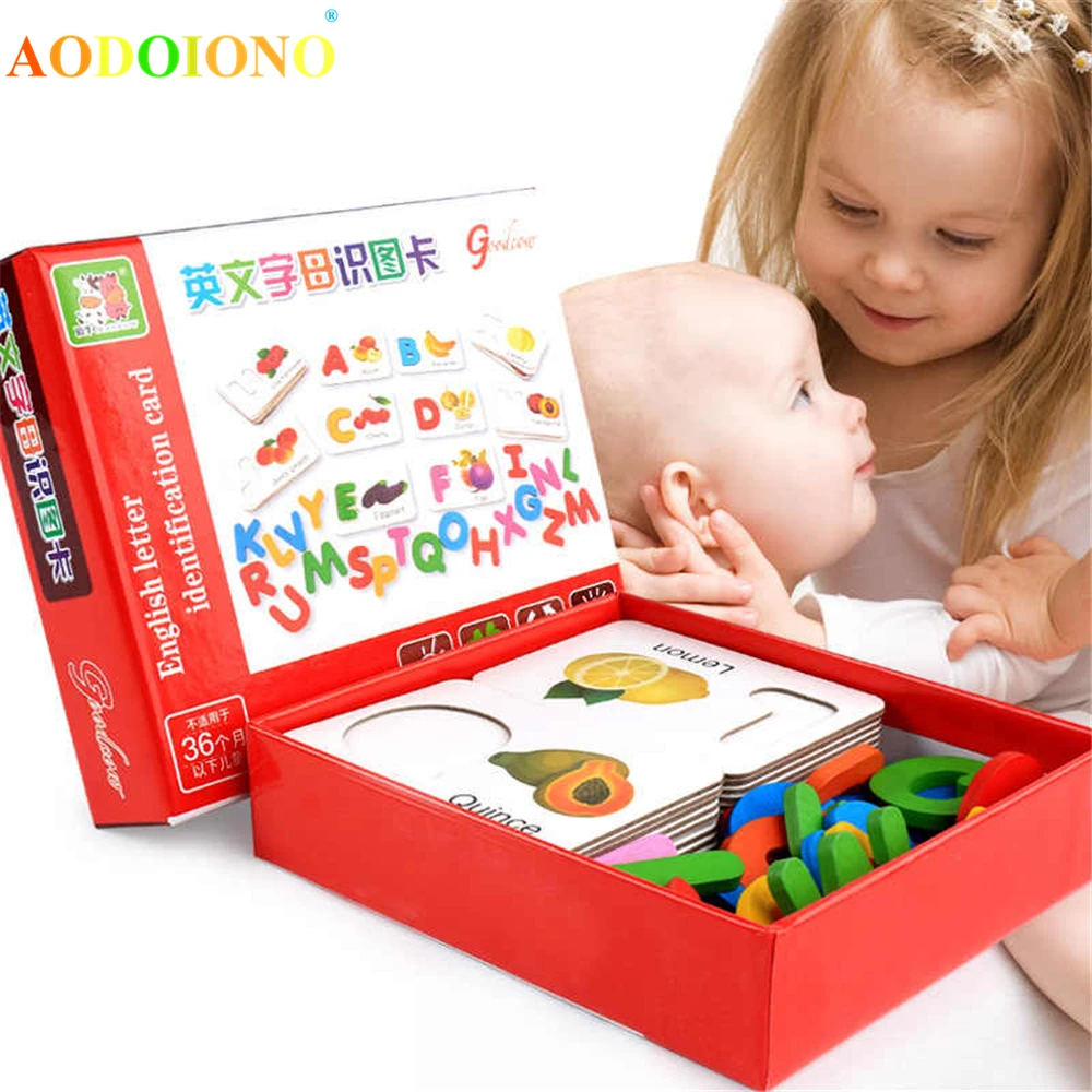 

26Pcs Fruit Vegetable Card Alphabet Montessori Educational Wooden Toys for Children Learning English Baby Developing Toys Gifts