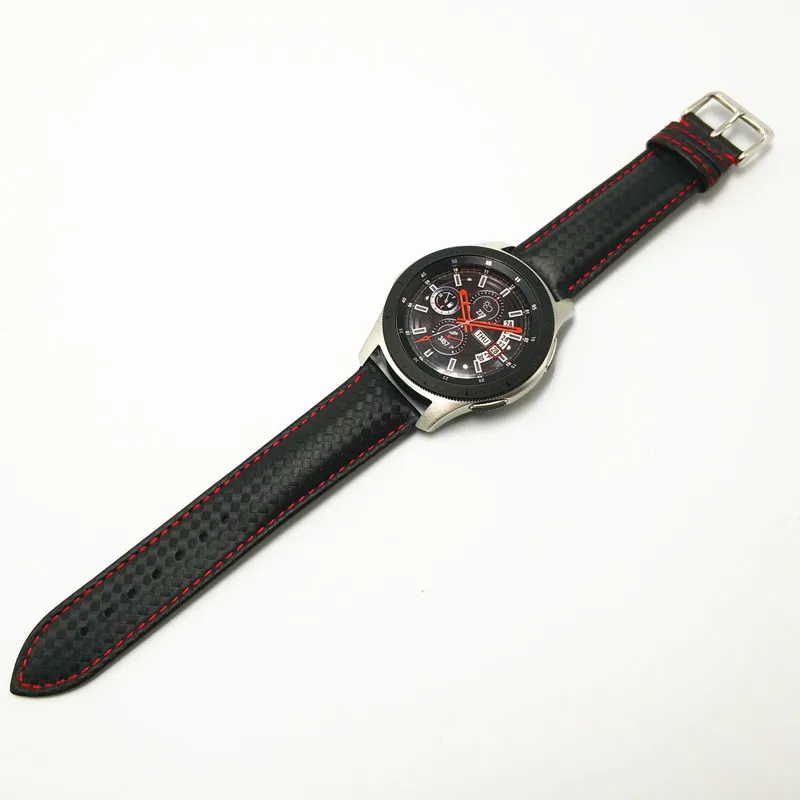 Akgleader углеродного волокна кожаный ремешок для samsung Galaxy Watch 42/46 мм Шестерни S3 ремешок на запястье для Huami Amazfit1 2 huawei часы 2Pro - Цвет ремешка: Blackred