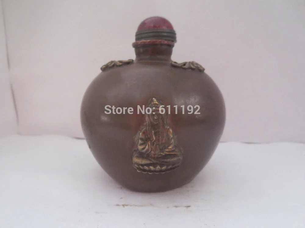 

Antique home decor FengShui Metal craft , Hand carved copper buddhism snuff bottle