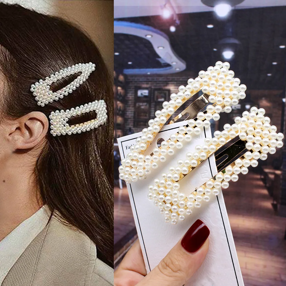 

2pcs Ins Fashion Women Girls Elegant Pearls Hair Clips Sweet Headwear Hair Ornament Hairpins Barrettes Headband Hair Accessories