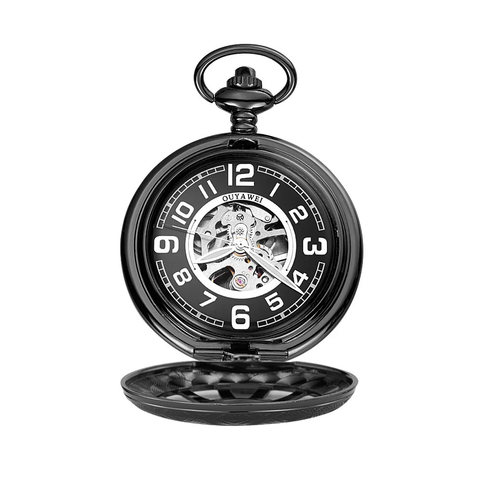 

New Arrival Skeleton Steampunk Mens Hand Wind Mechanical Pocket Watch Half Hunter FOB Watch W/Chain Nice Xmas Gift