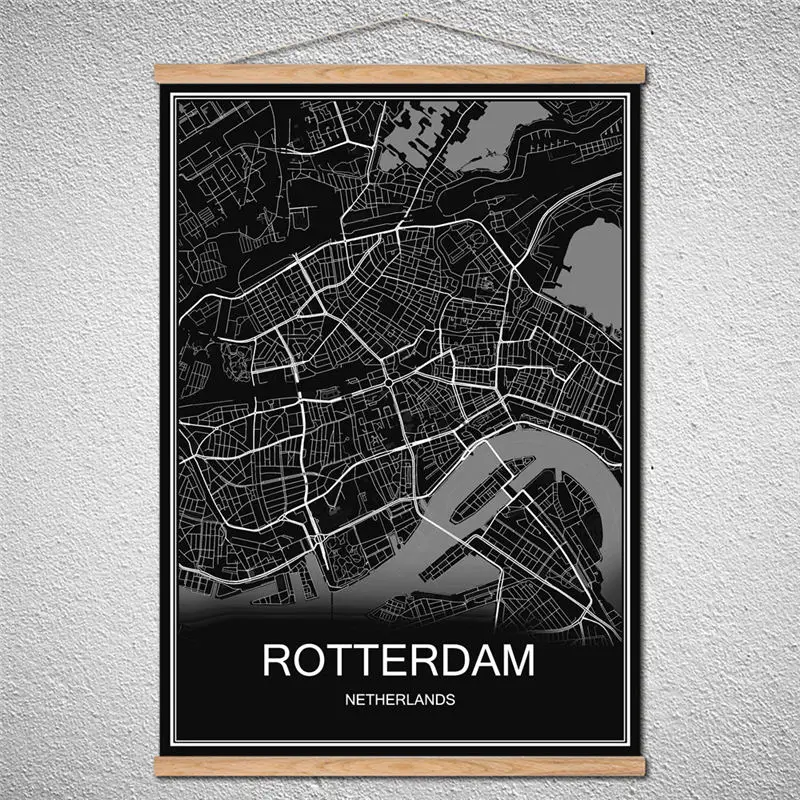 

Customized Scroll drawings ROTTERDAM World City map poster Oil Painting Canvas Abstract Cafe Bar print picture with frame