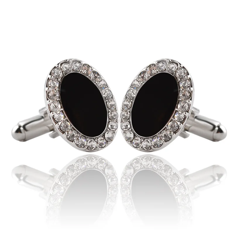 

Trendy Men's Cufflinks Oval Crystal Sleeve Nail High Quality Shirt Cuff Links Black Bright Design Women Gifts Rhinestone Jewelry