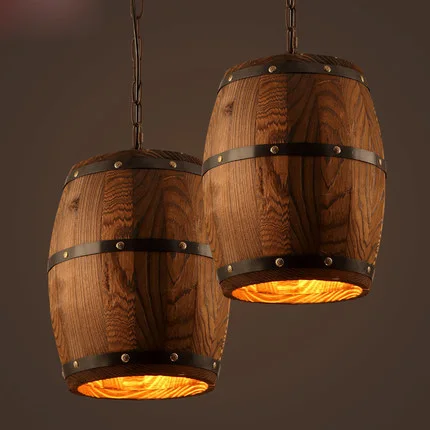 Vintage Wooden Barrel Pendant Lamp Loft Style Hanging Creative Vintage Wooden Barrel Pendant Lamp Loft Style Hanging Creative Wood Light Bar