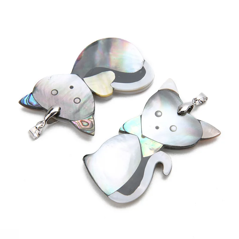 Sauvoo Lovely Cat Natural Beach Abalone Shell Charm Pendant for DIY Handmade Women Men Necklace Jewelry Materials | Украшения и