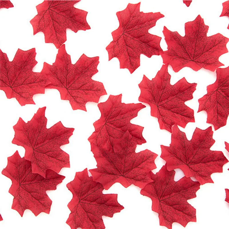 

50pcs/Lot Artidicial Red Maple Leaves Fake Fall Leaf Art Scrapbooking Wedding Party Decor Kids Photography Props Garden Craft