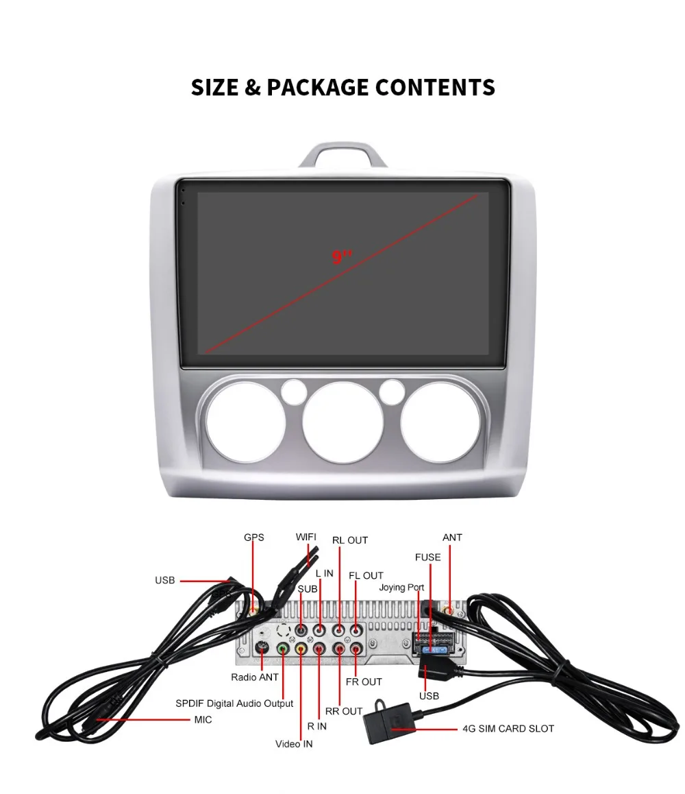 9 "Android 8,1 автомобильный Радио стерео 4 Гб + 64 Гб головное устройство для Ford Focus 2005-2012 GPS; Мультимедийный проигрыватель Встроенный 4 г модем DSP
