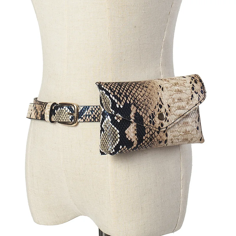 

Women Waist Pack Serpentine Fanny Pack Pu Leahter Waist Bag Famale Fashion Snake Skin Waist Belt High Quality Female Purse Bag