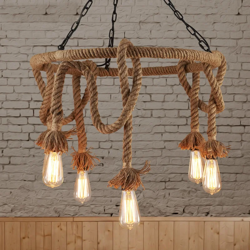 Loft Nordic Retro Hemp Rope Pendant Light American Country Clothing Store Cafe Hanging Lamp | Лампы и освещение