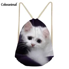 Coloranimal фитнес-сумка на шнурке для женщин 3D Милый щенок животное сиамский Кот Печать Мужская струнная сумка на плечо маленький рюкзак