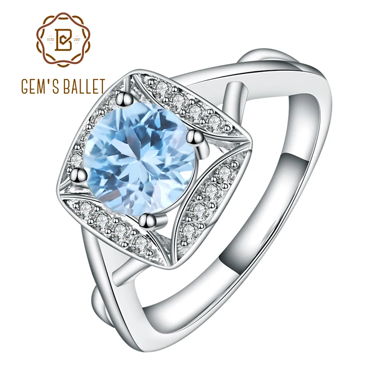 Gem's Ballet Real S925 Sterling Silver Rings for Women Sky Blue Topaz Ring Gemstone Cushion Romantic Gift Engagement Jewelry Gem's Ballet Real S925 Sterling Silver Rings for Women Sky Blue Topaz Ring Gemstone Cushion Romantic Gift Engagement Jewelry