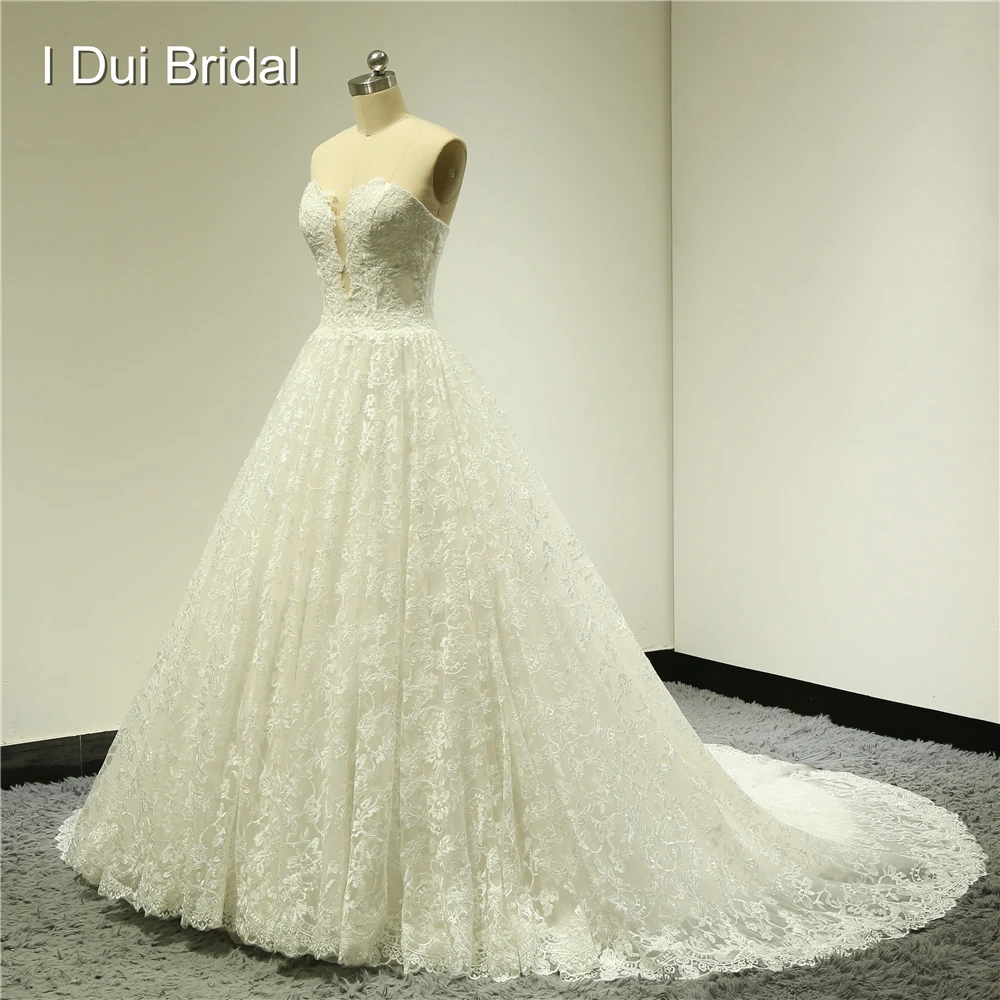 Special Offers Sweetheart Ball Gown Lace Wedding Dresses Chapel Train Illusion Design Factory Real Photo Custom Made ELS-003