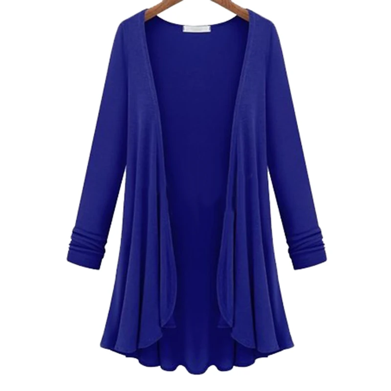 Весенний модный кардиган, женский свитер, повседневное вязанное крючком пончо размера плюс, пальто, женские длинные свитера, кардиганы, верхняя одежда - Цвет: Синий