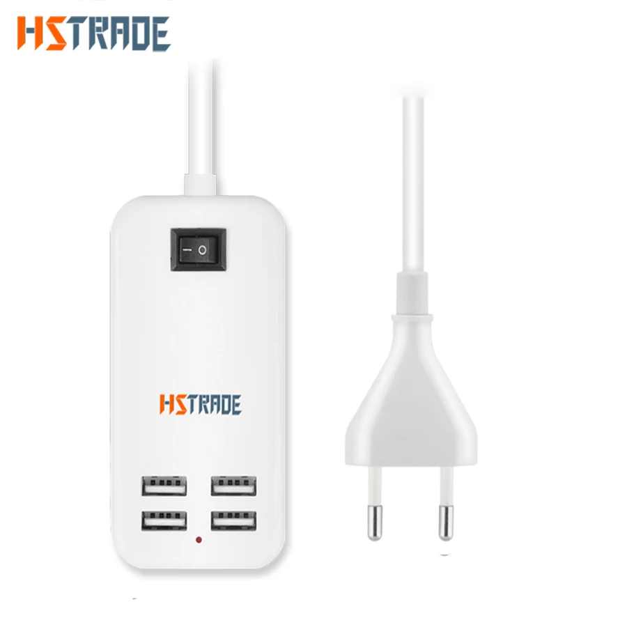 EU US Plug 4 Ports Multiple Wall USB Charger 15W 3A AC Power Adapter 1.5M long cable ON/OFF Switch travel home Carregador