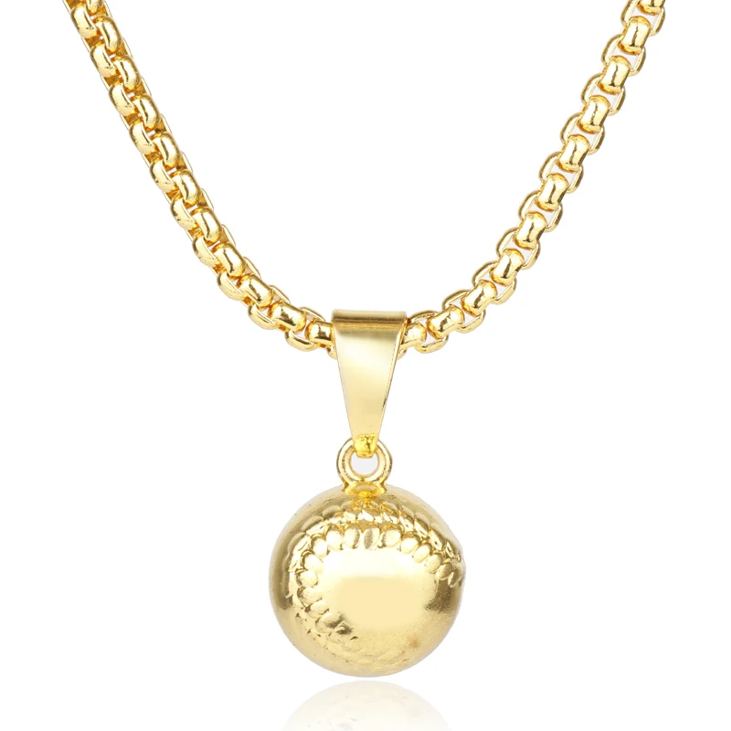 High Quality Gold Color Hiphop Baseball Pendant Necklace Hip Hop Long