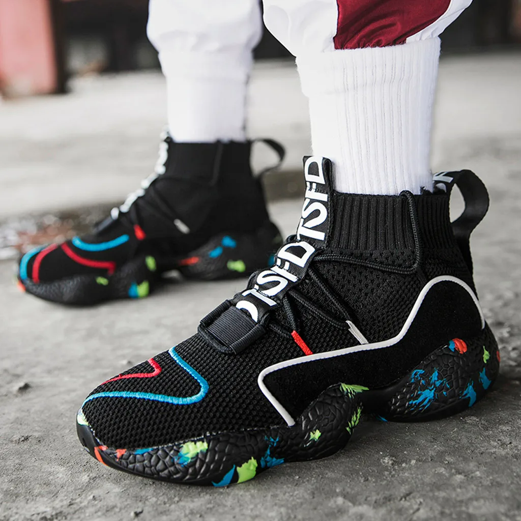 

Sneaker For Men Outdoor High Top Elasticity Hip-hop Mesh Lac-Up Casual Sport Chaussure Streetwear Footwear Breathable Zapatos