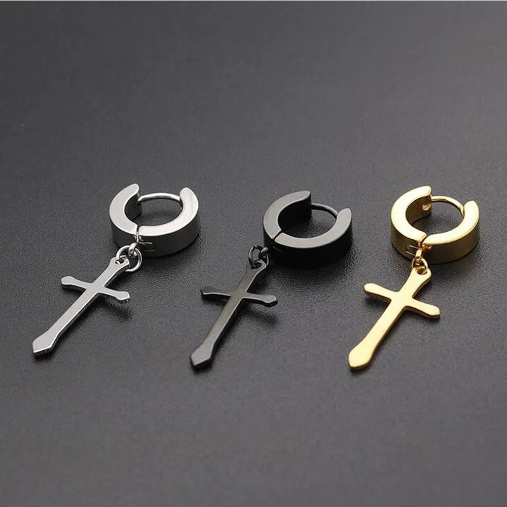 Fashion Black Gold Silver Color Cross Earring Dangle Fashion Black Gold Silver Color Cross Earring Dangle Stainless Steel Drop Earrings For Women Jewelry Brincos In From
