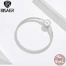 BISAER, 925 пробы, серебряные женские браслеты, круглая застежка, любовь, проложить, змея, цепь, браслеты, Стерлинговое серебро, ювелирные изделия EFB014