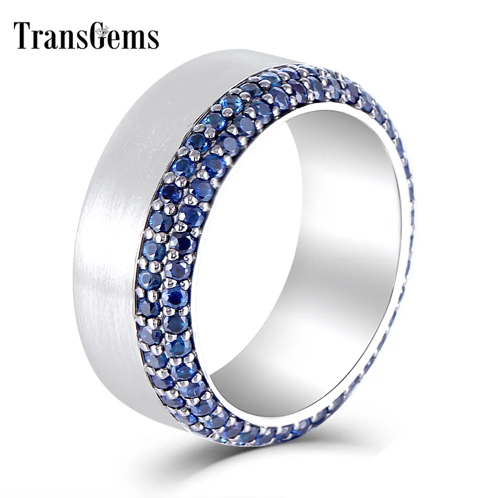 

Transgems Sterling 925 Platinum Plated Silver 1.4-1.5mm Dark Sapphire Men Ring Party Wedding Band for Men Wedding Gifts