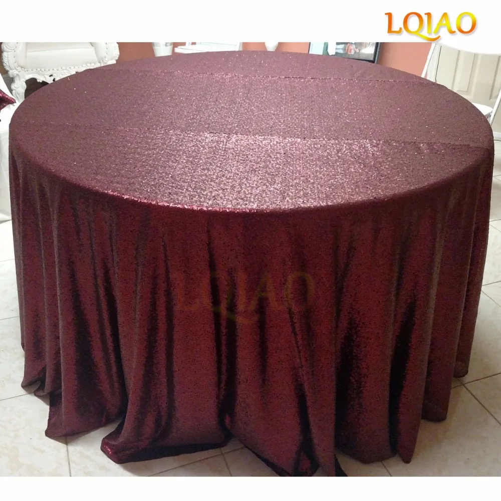 

Customize-9pcs 120inch round burgundy sequin tablecloth and 2pcs 120inch round champagne sequin tablecloth