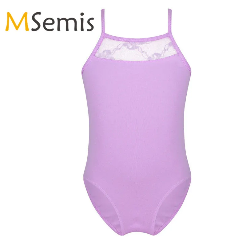

Kids Girls Gymnastic Swimsuit for Girls Ballet Leotard Spaghetti Shoulder Straps Lace Splice Dance Gymnastics Leotard Jumpsuit